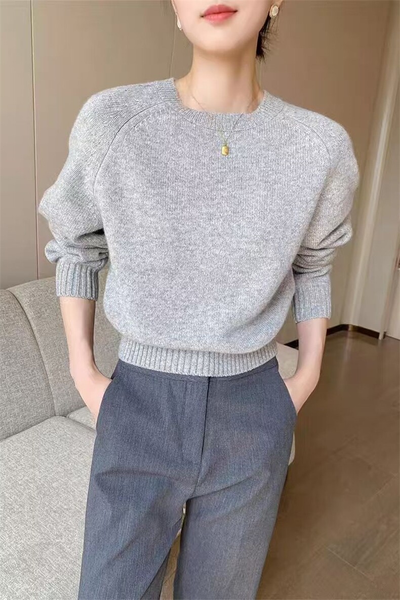 时尚百搭纯色圆领羊毛衫羊毛保暖显瘦修身长袖毛衣,女装羊毛衫,旭驰羊绒