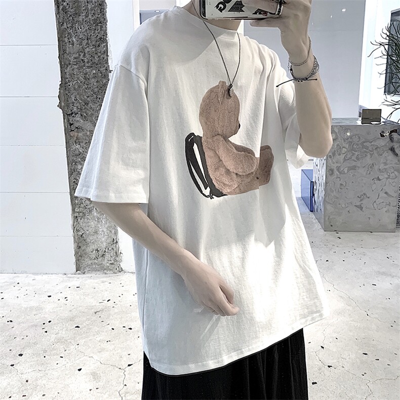 主推款XZ607-1-DG02-P35小熊印花ins情侣冷淡风短袖T恤，男装T恤，星座607-1