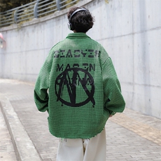 高街个性衬衫男港风潮流印花2023秋冬季新款ins宽松外套W3310-P65，男装衬衫，星座412-3