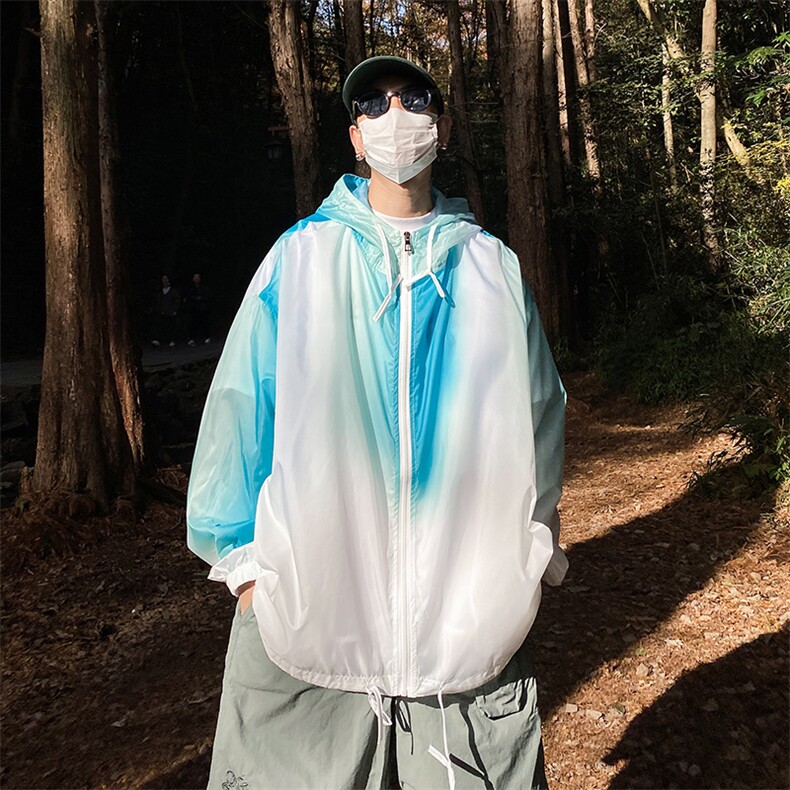 2023连帽冰丝扎染渐变夏季男女情侣山系户外轻薄防晒衣J25615-P60,男装夹克,电商A001