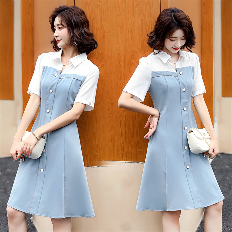 2021夏季新款简约气质小翻领时尚优雅修身显瘦连衣裙，女装连衣裙，艾尚靓装