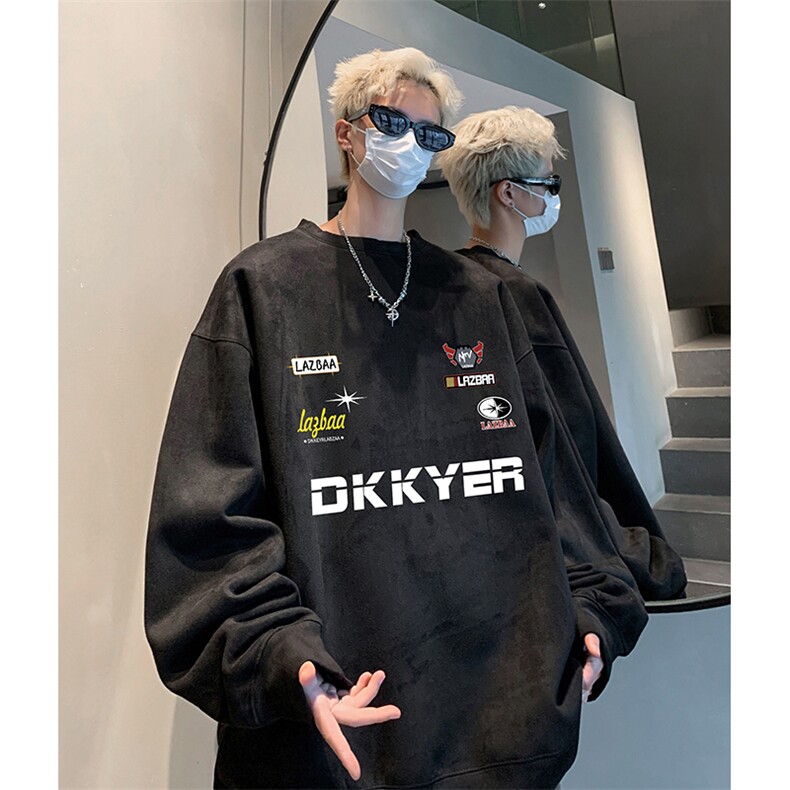 抖音得物供货提供视频秋冬重磅美式麂皮绒圆领卫衣JY388,男装卫衣,电商A486