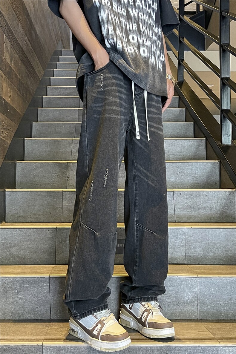 高品质美式复古做旧水洗微喇叭显瘦牛仔裤A438特P50,男装牛仔裤,电商A309