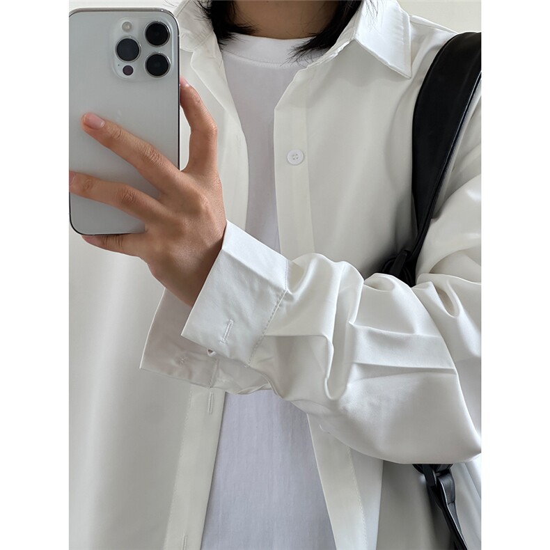 四季薄款冰丝长袖衬衫男简约纯色垂感休闲长袖痞帅衬衣CS031-P28,男装衬衫,星座301C-5