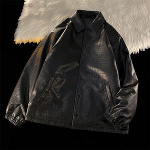 外套美式棒球服vintage机车皮衣夹克男秋冬 A436-970-P110控价158图片
