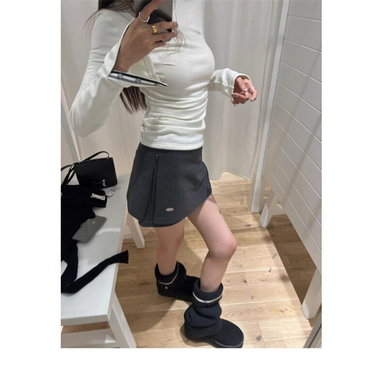 JK2502-P50韩系时尚假两件毛呢半身裙女ins新款复古百搭包臀裤裙,女装半身裙,星座617A-2
