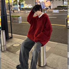 重磅柔软北极绒带帽毛衣男冬季慵懒休闲百搭宽松高级感套头针织，男装针织衫/毛衣，星座506A