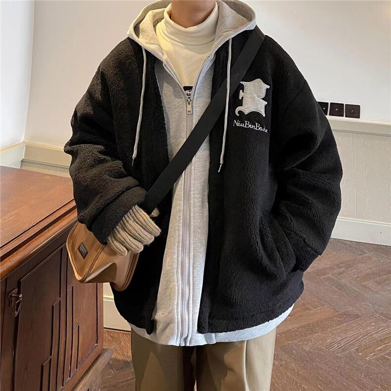 冬装假两件羊羔毛棉衣加厚棉服绣花外套A071-099-P125，男装棉衣，电商A071