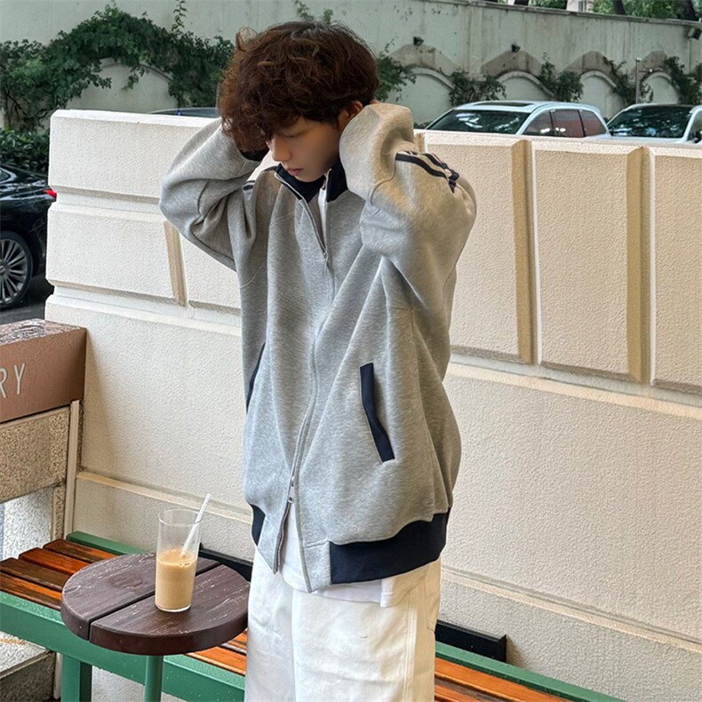 抖音得物高品质美式高街重磅结构设计拼接织带立领卫衣外套CM42,男装卫衣,电商A486