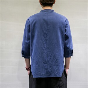 春夏风宽松大码棉麻七分短袖男汉服t恤DSA008/T064/P45图片