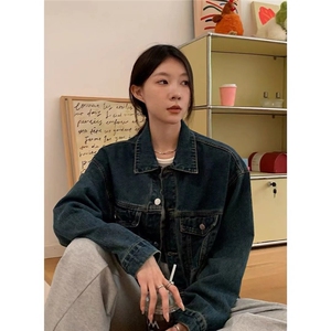 美式复古牛仔夹克女春秋2025新款潮牌高级感水洗做旧宽松休闲外套,男装工装外套,星座506A