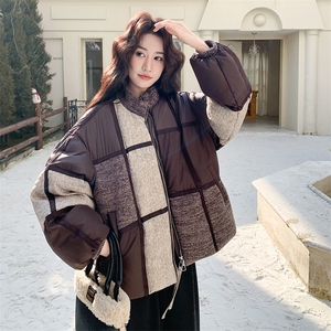 美拉德撞色拼接羽绒服女2025年冬季新款巨好看保暖加厚白鸭绒外套图片