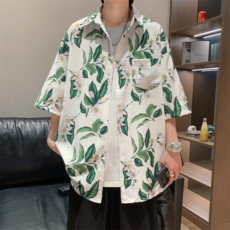 日系五分袖夏季新款衬衫潮流慵懒男方领宽松型衬衫M108P33,男装衬衫,星座1116-2