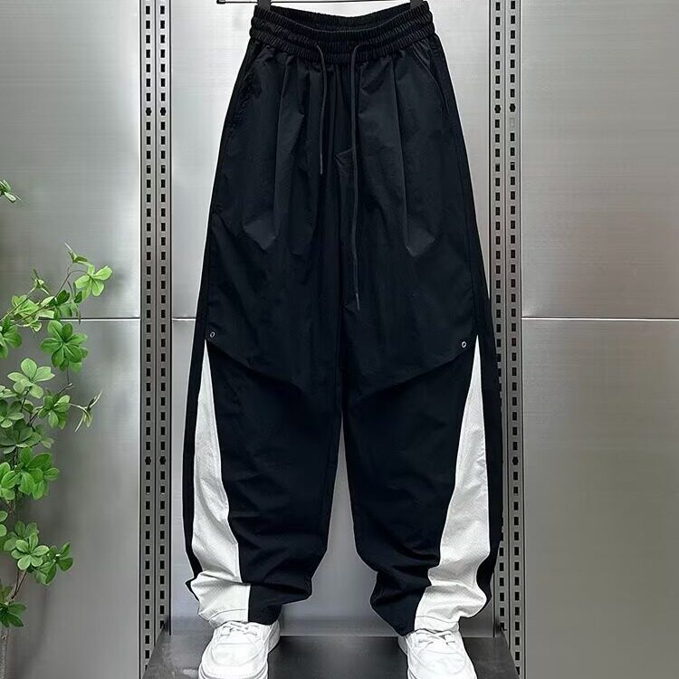 潮牌设计感褶皱速干直筒休闲裤男2025夏季新款宽松美式痞帅阔腿裤,女装休闲裤,星座1210-1
