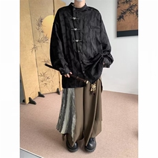 风男女长袖衬衫2026新款潮流新中式外套宽松盘扣提花衬衣C1599，男装衬衫，星座601-2