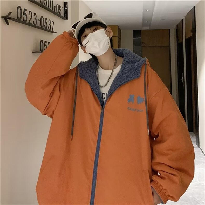 冬季ins潮牌连帽两面穿袄羊羔绒服外套男休闲上衣 W5922-P74图片