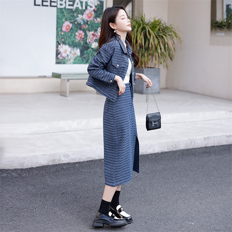 2023春装新品格子牛仔两件套韩版气质,女装套装/套裙,钱塘布衣