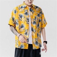 2021夏季新日系大码男无影墙沙滩情侣休闲短袖印花衬衫C3013-P35，男装衬衫，电商A001