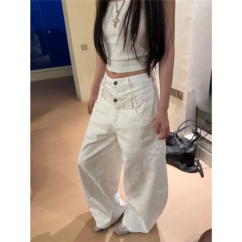 复古街头设计感休闲直筒牛仔裤女新款宽松显瘦百搭阔腿长裤，男装牛仔裤，星座506A