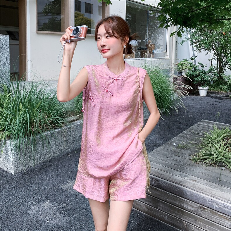 现货夏装新款新中式盘扣复古套装两件套2b114-2268P160K249,女装套装/套裙,网红馆