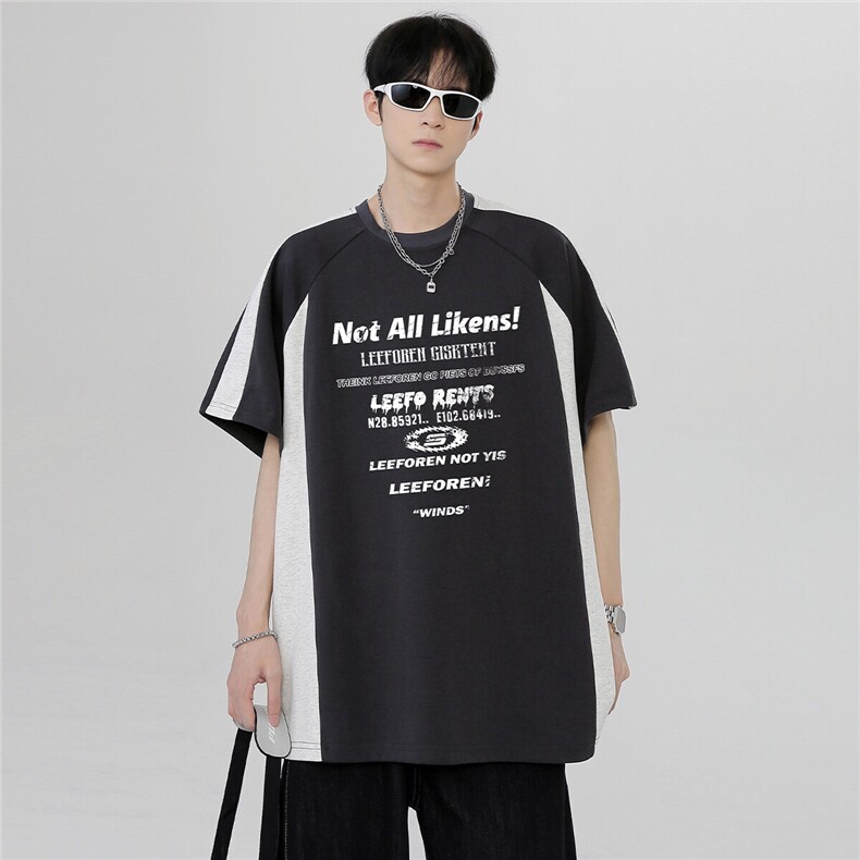 撞色拼接日系复古韩系街头高级时尚小众短袖插肩袖T恤T365-P38,男装T恤,电商C307