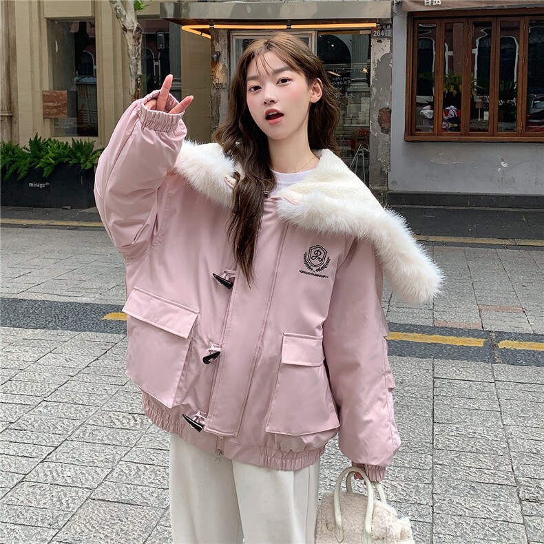 A577-P1282025冬季牛角扣大毛领连帽棉服外套中长款派克服,男装棉衣,星座911