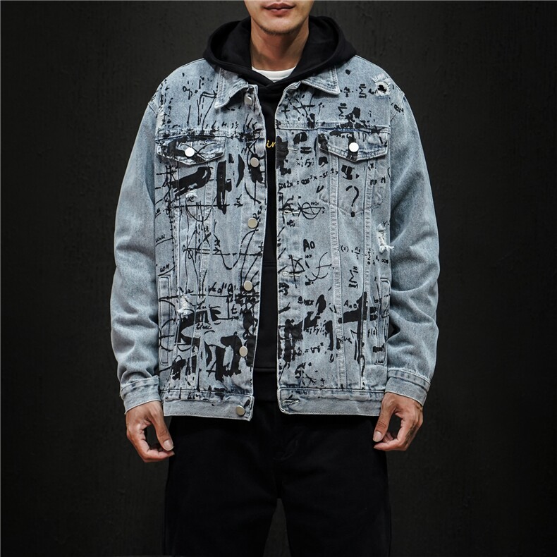 jk823-p90M-5XL黑墙ins牛仔夹克拉链破洞大码男日系CITYBOY,男装夹克,星座103A