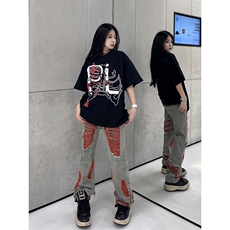 B221新景秋装美式ins高街暗黑小众假破洞牛仔裤LK22039-P65控88，男装牛仔裤，电商B221