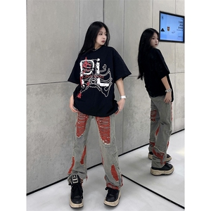 B221 新景秋装美式ins高街暗黑小众假破洞牛仔裤LK22039-P65控88图片