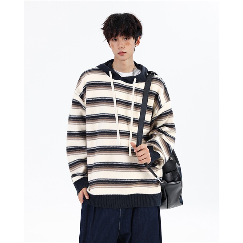 517A-8-M626-P78高品质连帽针织衫条纹撞色慵懒风毛衣现货卫衣，男装针织衫/毛衣，星座517A-8（原B282）