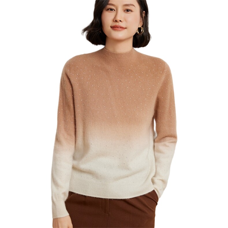 女士一线吊染加烫钻半高领衫10%,女装羊绒衫,臻维羊绒