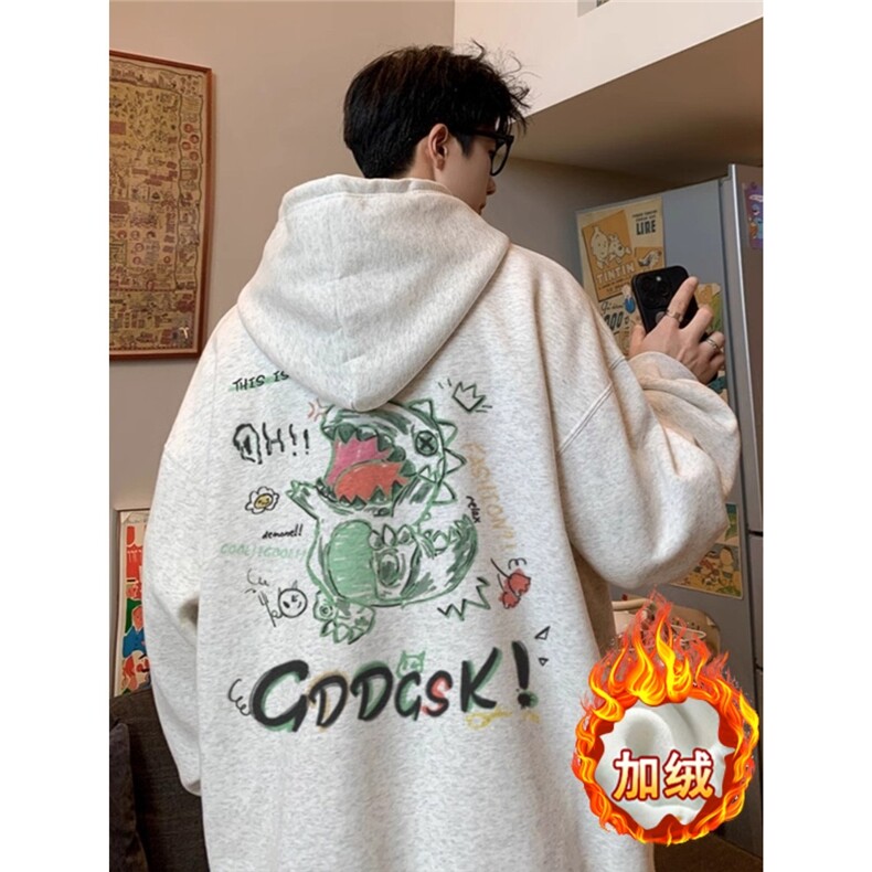 网络图现货 潮牌重磅恐龙连帽衫秋冬加绒加厚卫衣JFY7149-P33绒38图片