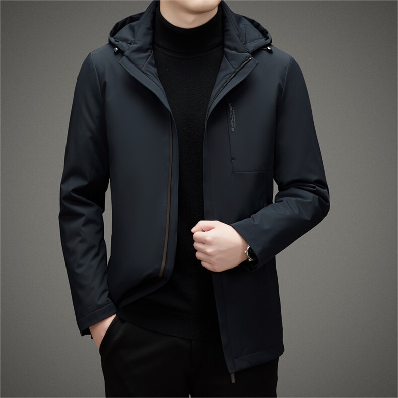 羽绒服男士冬季加厚保暖上衣新款纯色连帽男装中年商务休闲外套图片