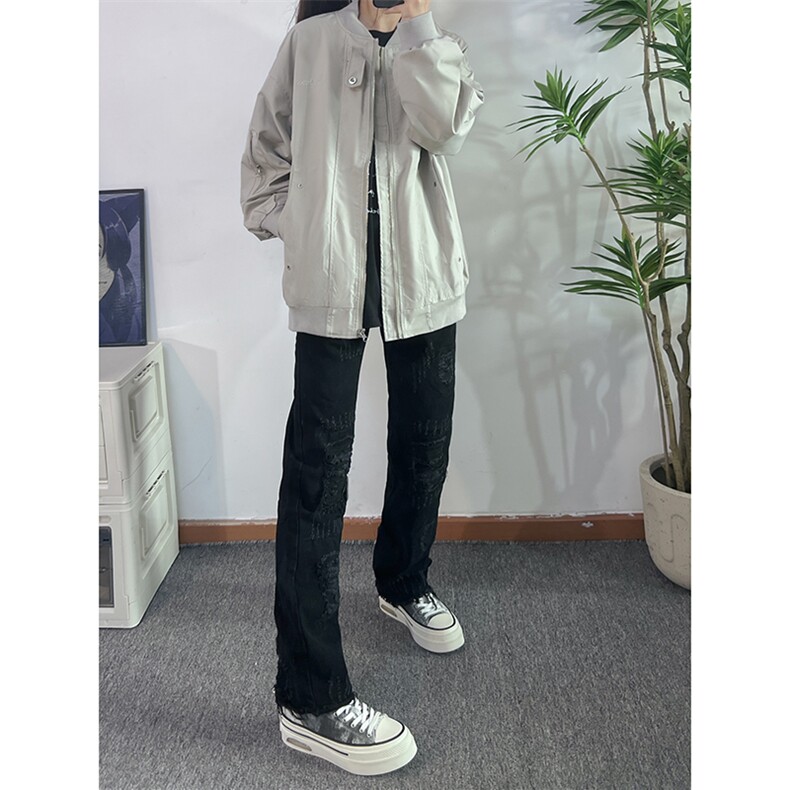 B221美式ins高街小众假破洞修身微喇牛仔裤LK22065-P65控88,男装牛仔裤,电商B221