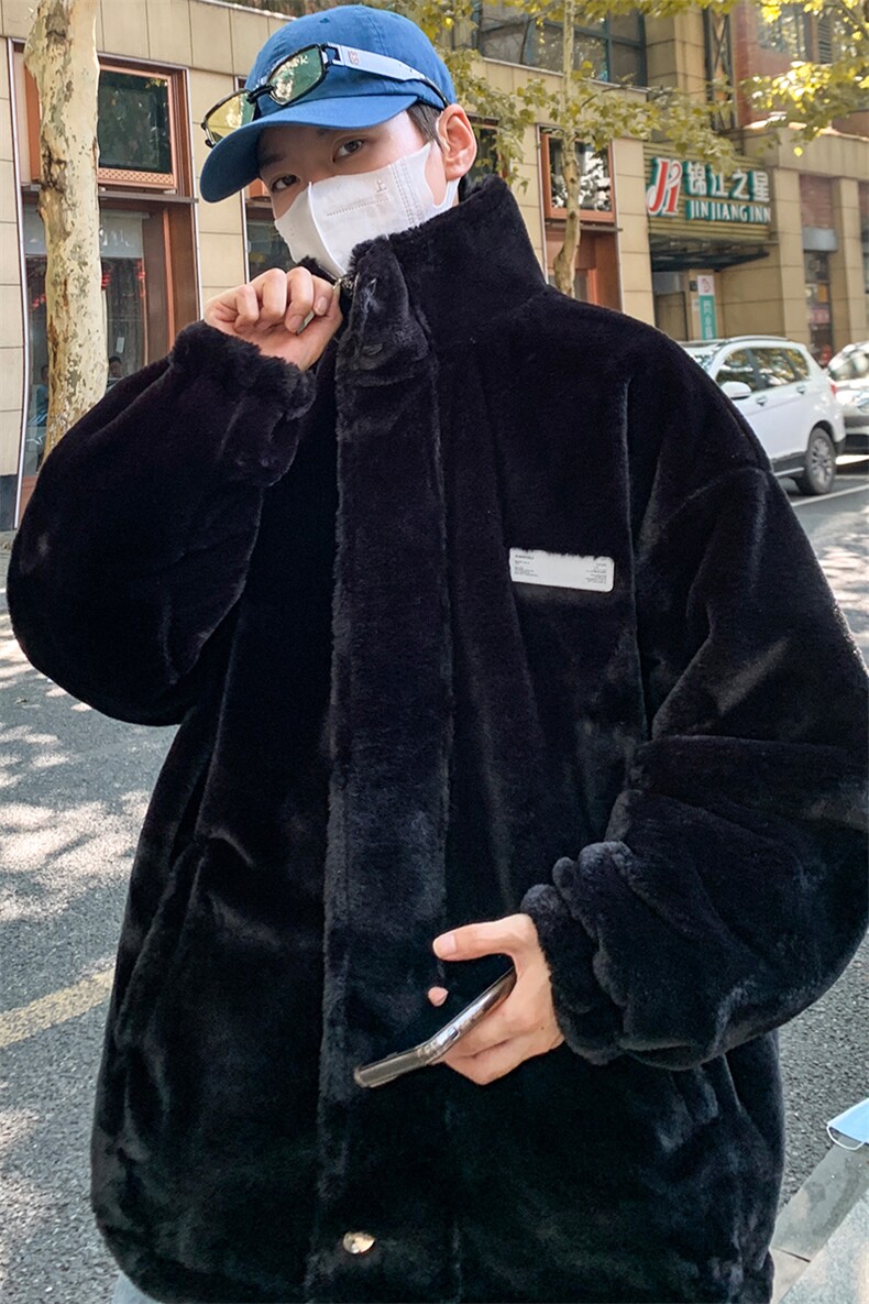 冬季棉服加厚保暖格子棉衣港风潮流两面穿羊羔毛外套男MY56-P135,男装棉衣,电商B295