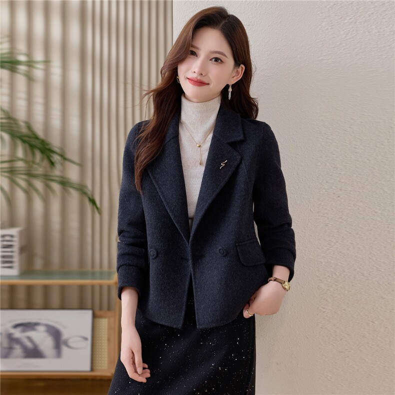 时尚西装翻领双面羊毛大衣女短款2025秋冬新款小个子显瘦毛呢外套,女装毛呢外套,韩宇舍
