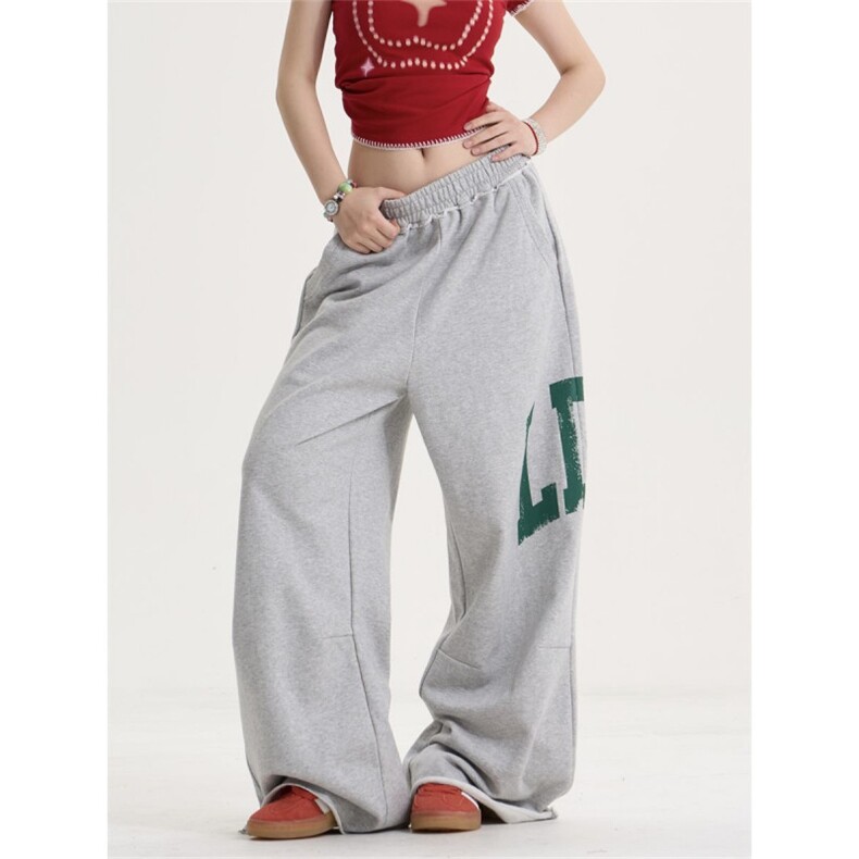 W10254-P50网图现货美式复古字母印花卫裤宽松直筒阔腿百搭长裤，男装休闲裤，星座1608