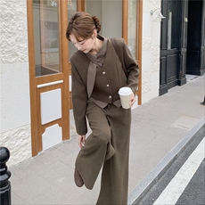 小香风卡其色毛呢套装女冬高级感加棉内胆外套半身裙气质两件套，女装套装/套裙，2C218