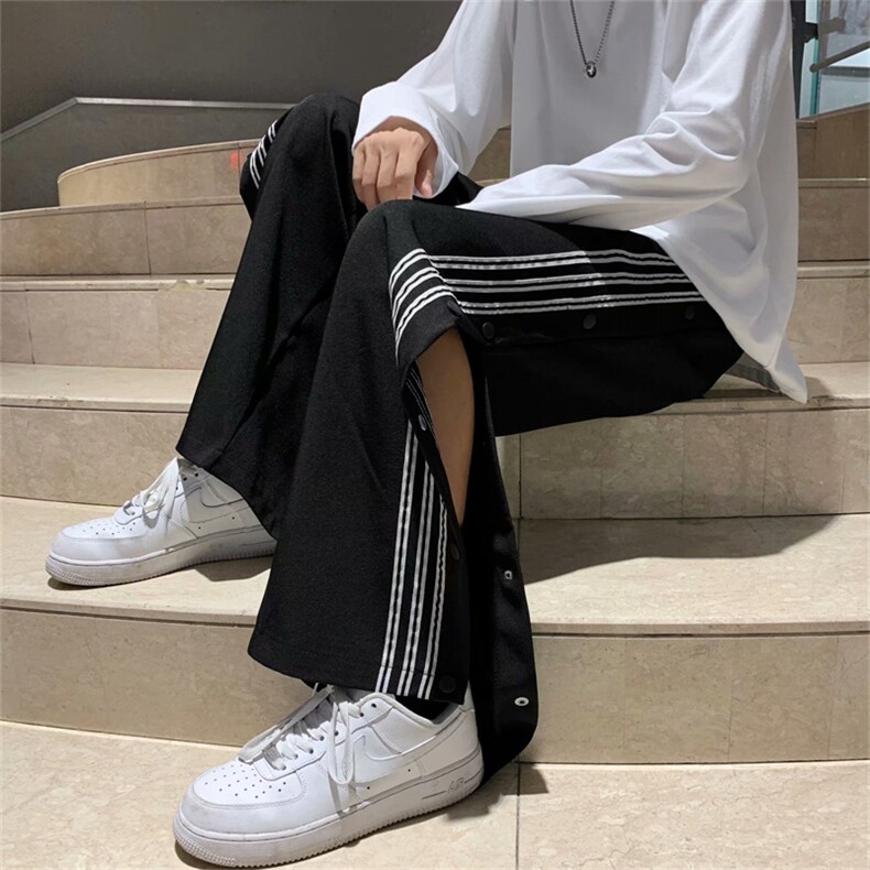裤子高街ins潮排扣裤男士休闲裤直筒拖地宽松阔腿运动裤zk026-p38,女装休闲裤,星座1008-2