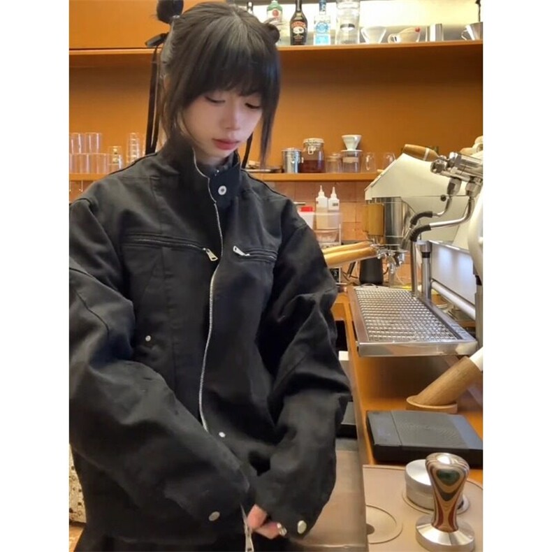 哈灵顿短款外套水洗翻领拼接格子立领工装夹克JK9733特P97,男装夹克,星座908-1