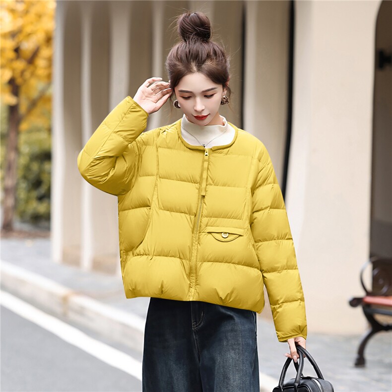 小个子羽绒服女圆领90绒轻便保暖外套2025秋冬新款女装外套韩版潮,女装羽绒服,意芙