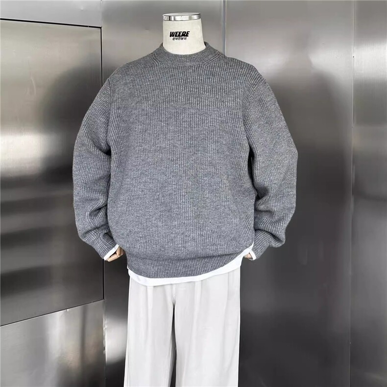 濮院毛衣北极绒纯色简约基础圆领男保暖打底休闲针织衫GJ498P55特,男装针织衫/毛衣,电商D256-2(原A064-2)