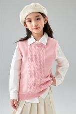 秋冬新款纯色套头100%羊毛针织马夹男童背心女童麻花打底针织毛衣，童装儿童羊毛衫，初丹羊绒童装