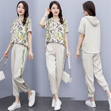 2023新款时尚醋酸印花拼接连帽气质套装2023年夏季，女装套装/套裙，奕薇雅