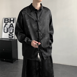 2025秋冬新款龙纹长袖衬衫外套 厚款新中式盘扣唐装汉服 2536-P60图片