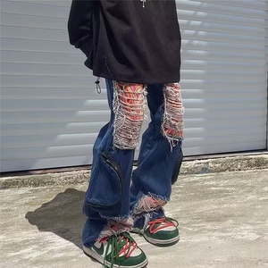 1506-1/K52291/P54黑色微喇牛仔裤男季青少年男生宽松百搭时尚潮图片