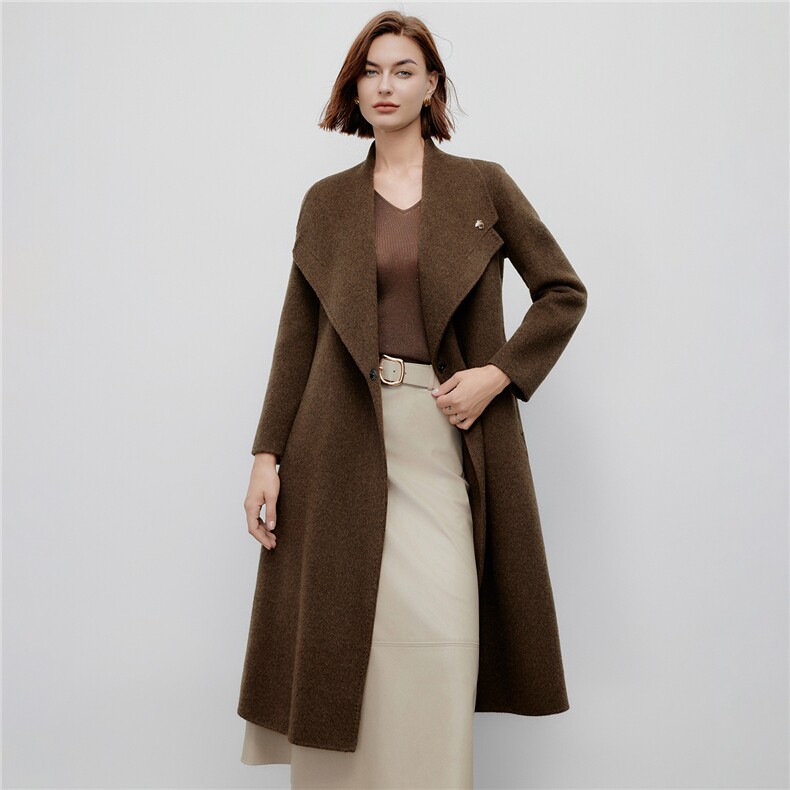 手工缝制100%澳洲羊毛双面大衣女长款过膝毛呢外套2025新款秋冬,女装毛呢外套,阿舍尔精品