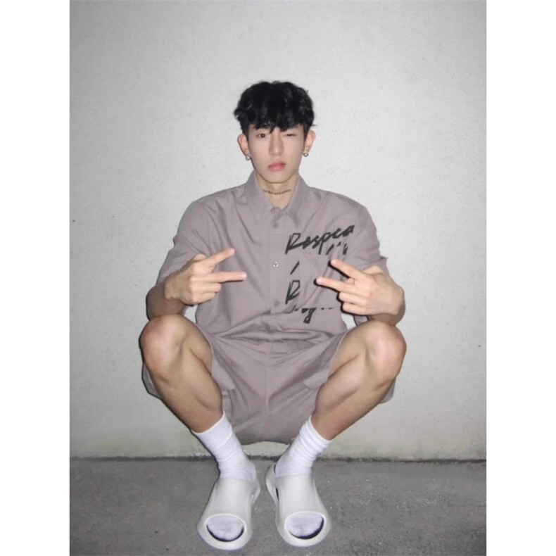 夏季新款黄灰色短袖印花衬衫外套男美式高街潮牌休闲宽松半袖衬衣,男装T恤,星座506A
