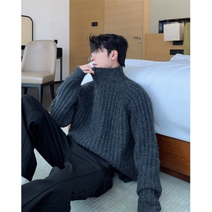 JY270-P55 美式复古休闲慵懒风V领针织衫男纯色外套 网图图片