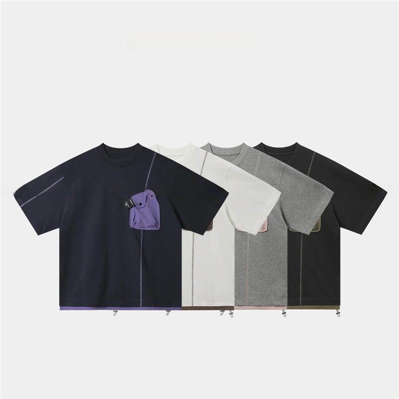 25夏季简约纯色线条设计时尚百搭男女同款宽松上衣T恤ZS00177P48，男装T恤，电商A089-1